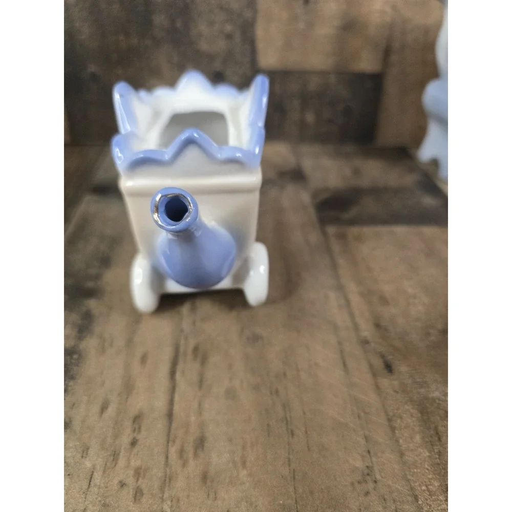 Miniature Ceramic Royal Carriage Teapot Blue White Gold Fairy Tale Decor 4.5in